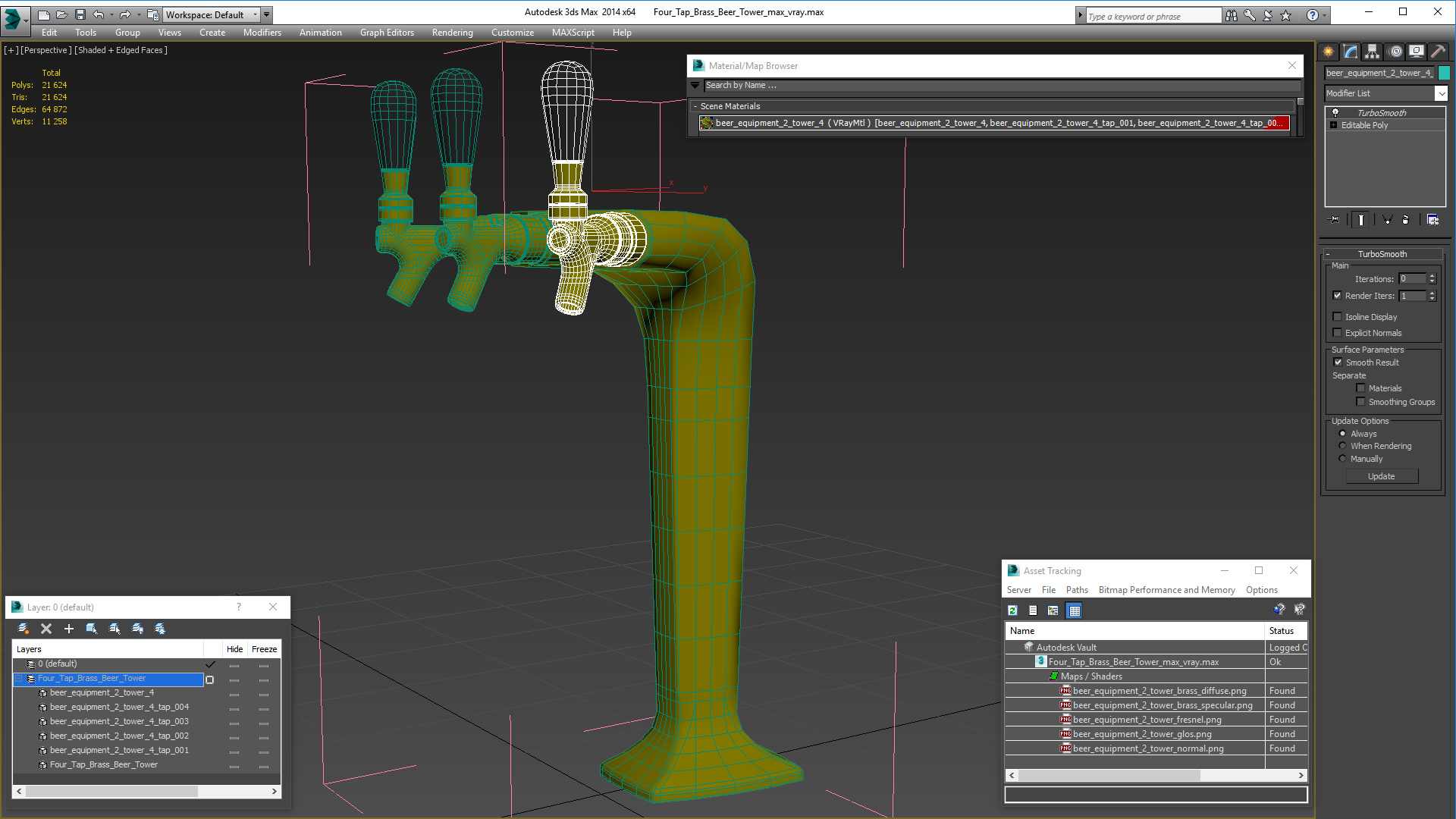 3D model Four Tap Brass Beer Tower