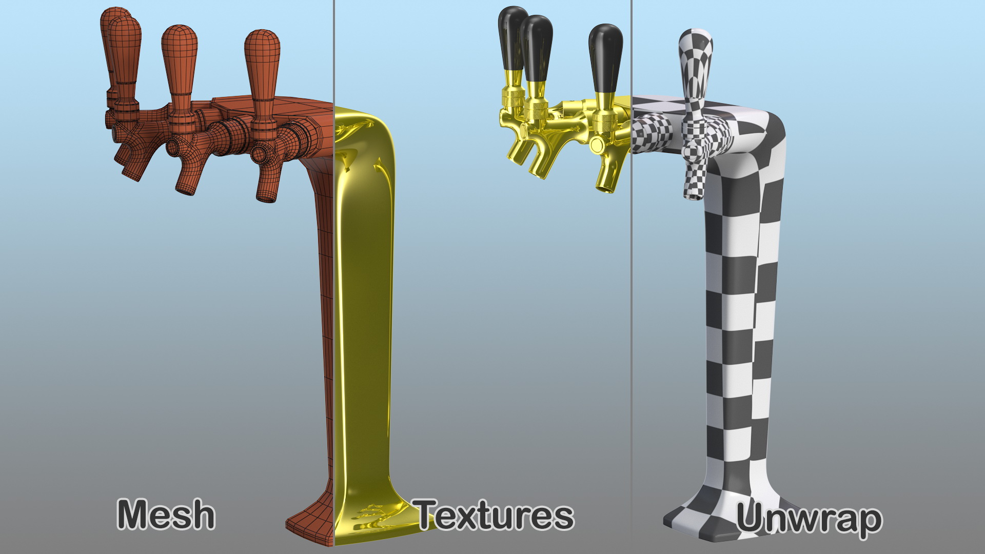 3D model Four Tap Brass Beer Tower