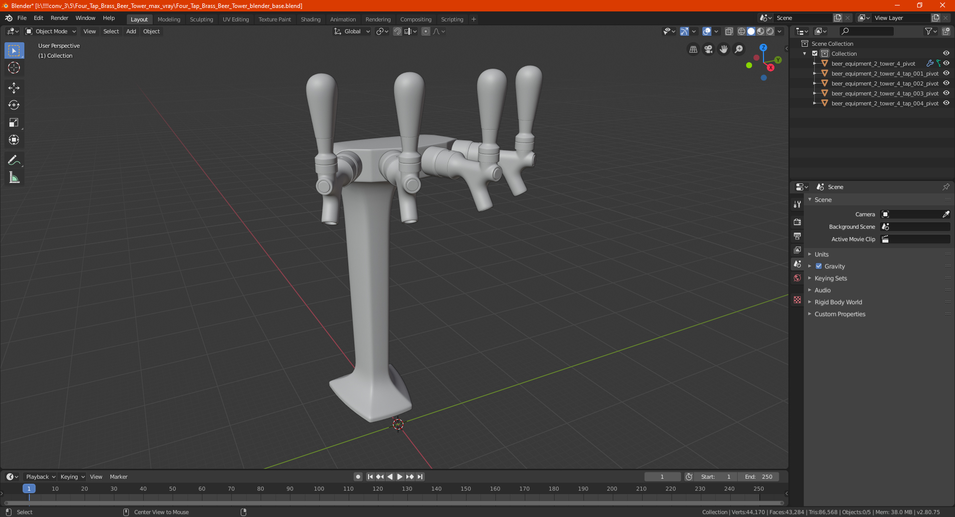 3D model Four Tap Brass Beer Tower
