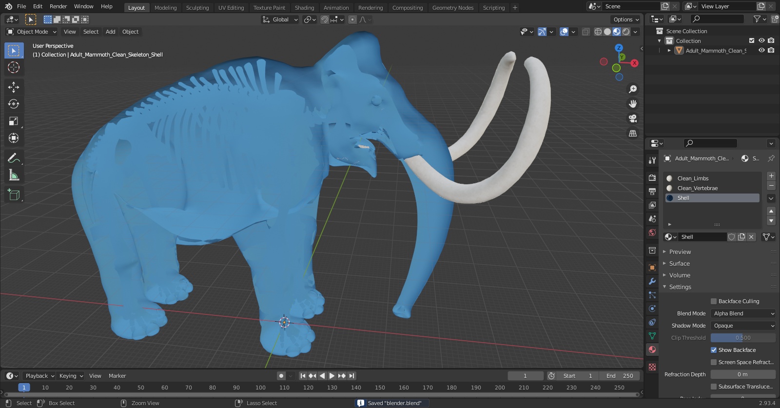 Adult Mammoth Clean Skeleton Shell 3D model