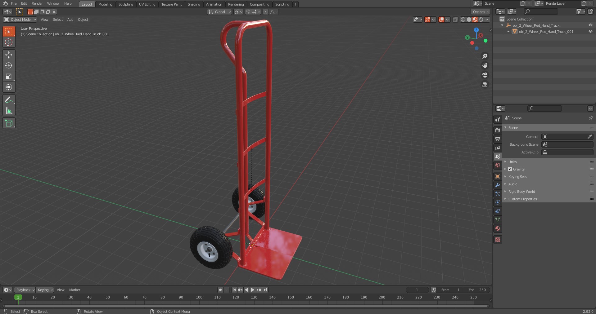 2 Wheel Red Hand Truck 3D