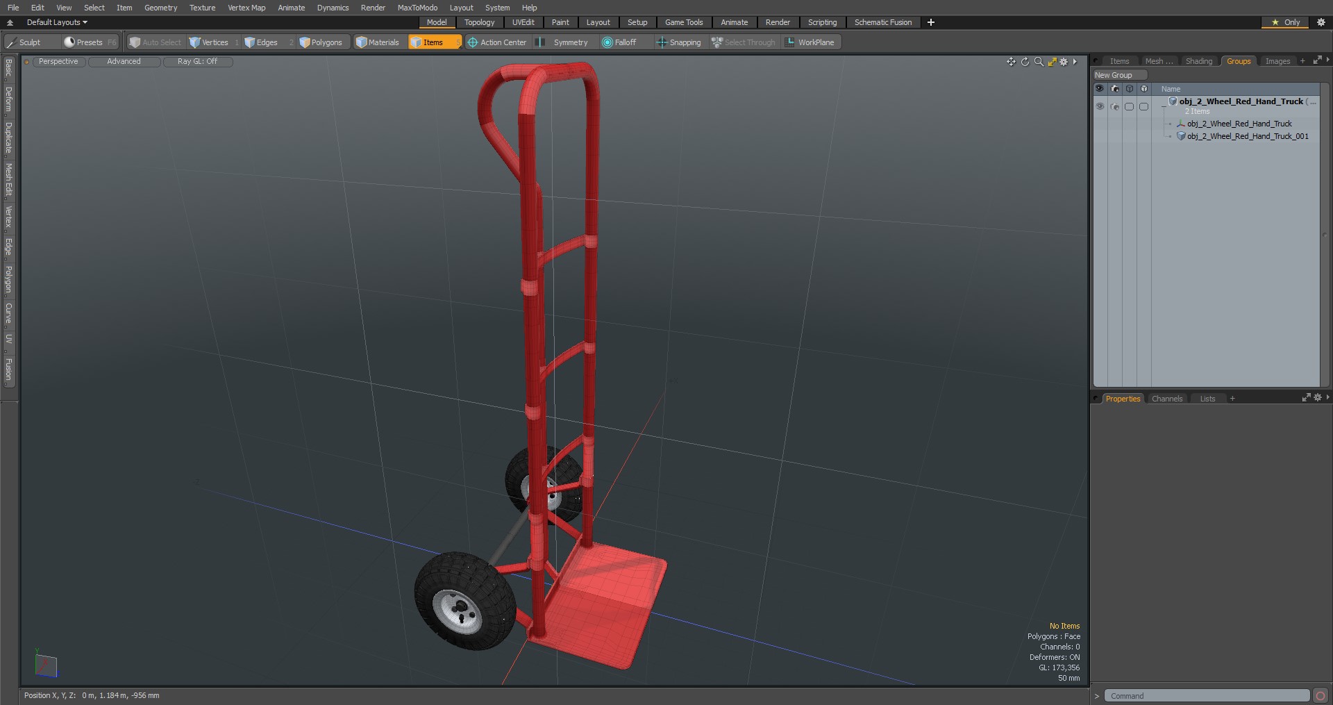 2 Wheel Red Hand Truck 3D