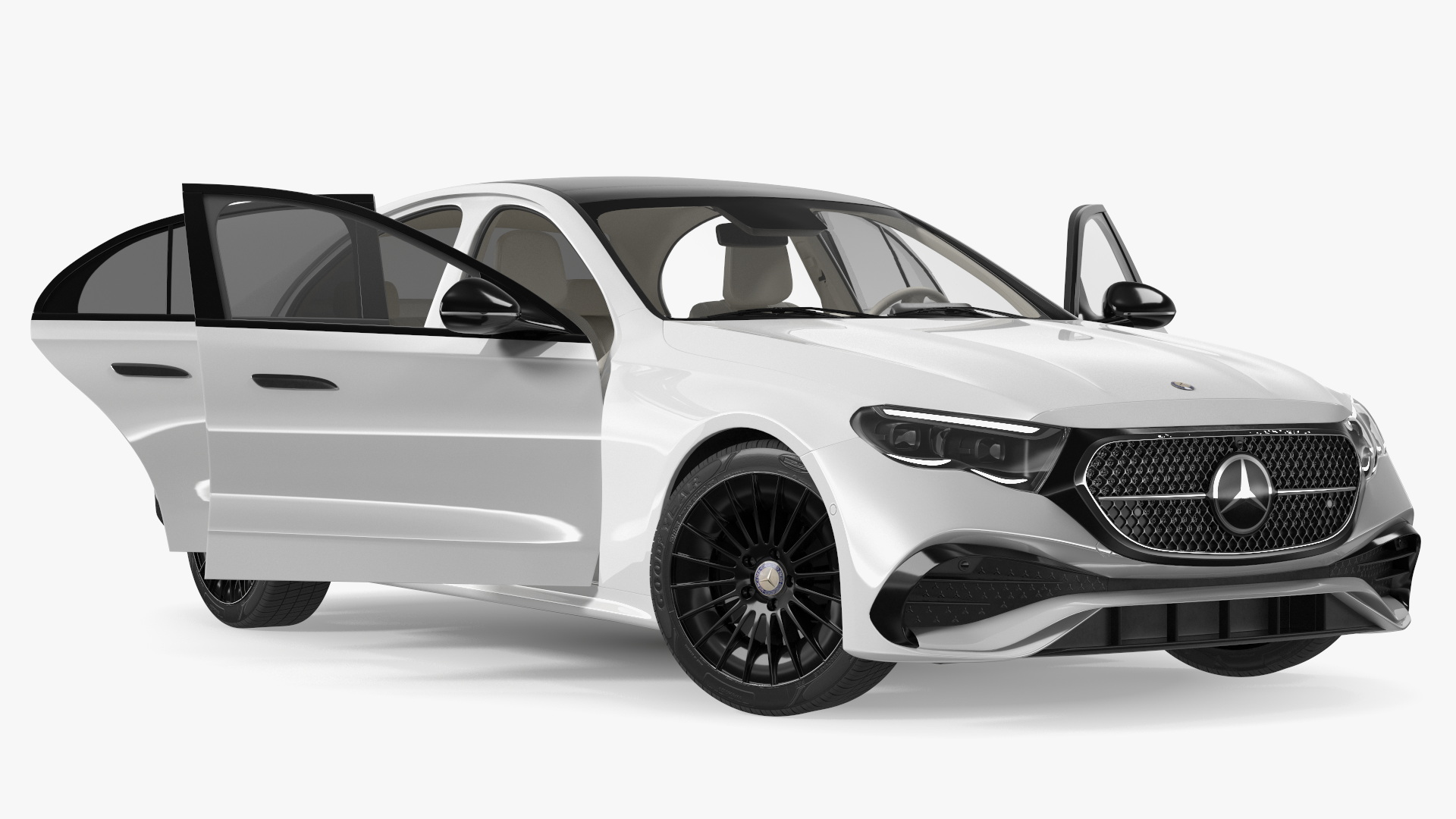 Mercedes E-class White Color Rigged for Cinema 4D 3D model