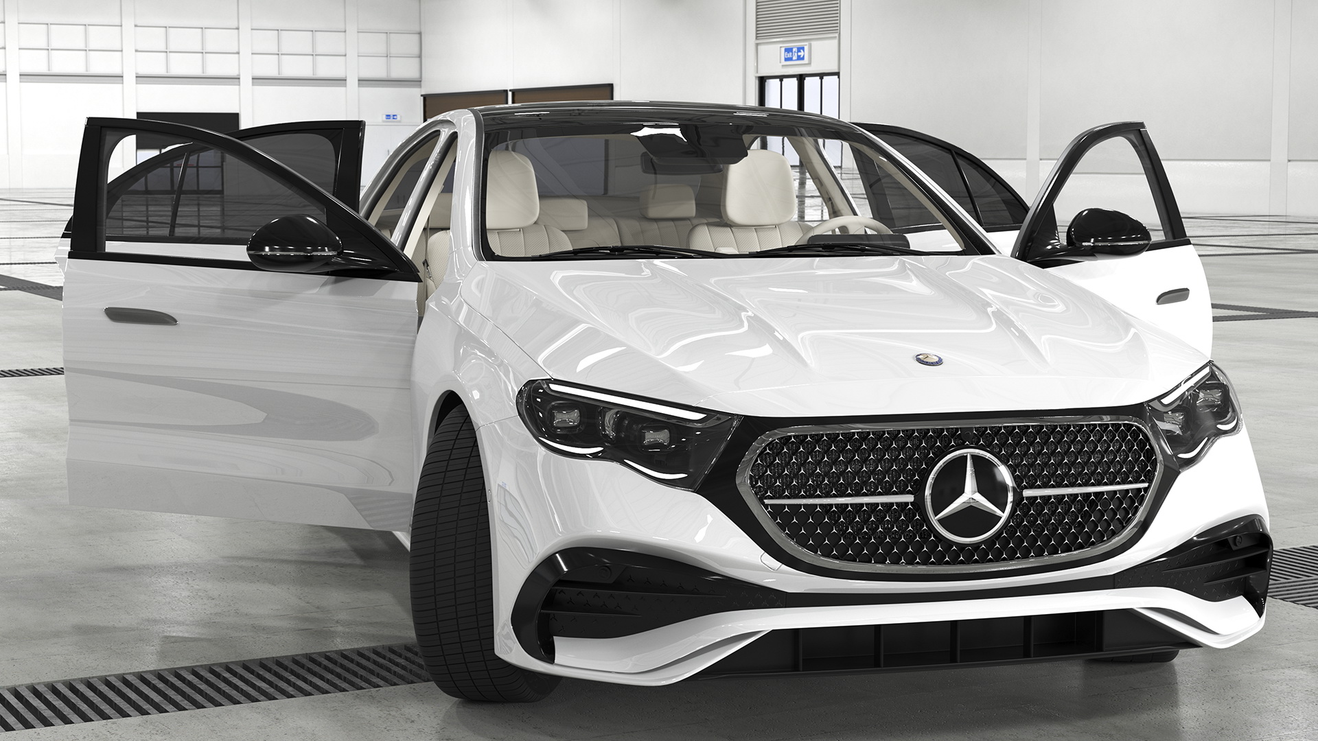 Mercedes E-class White Color Rigged for Cinema 4D 3D model