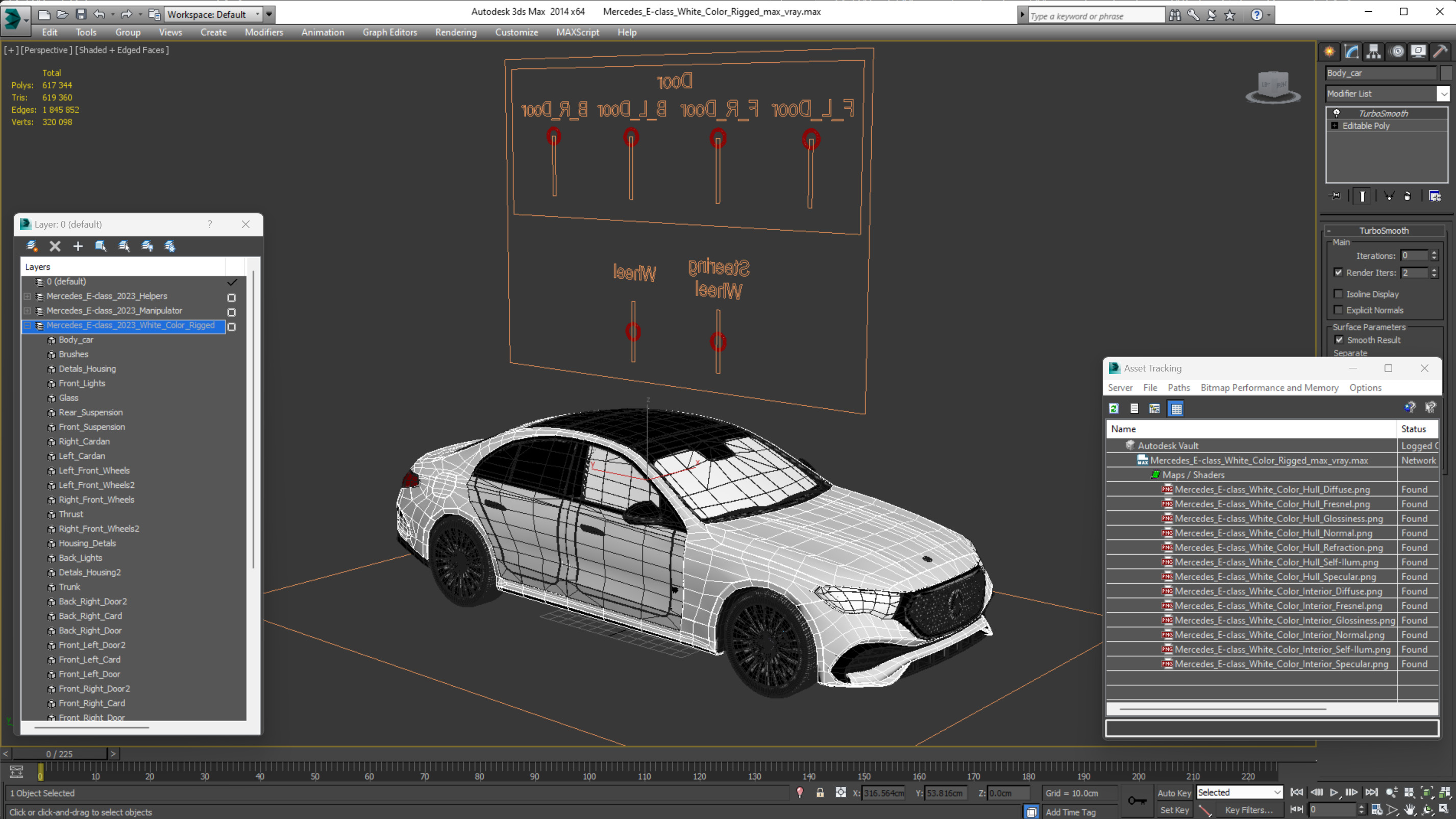 Mercedes E-class White Color Rigged for Cinema 4D 3D model
