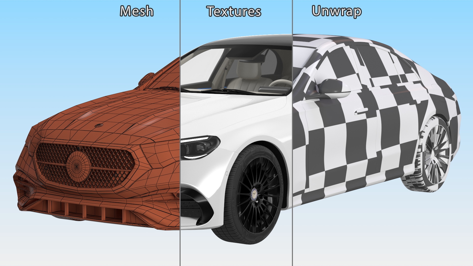 Mercedes E-class White Color Rigged for Cinema 4D 3D model