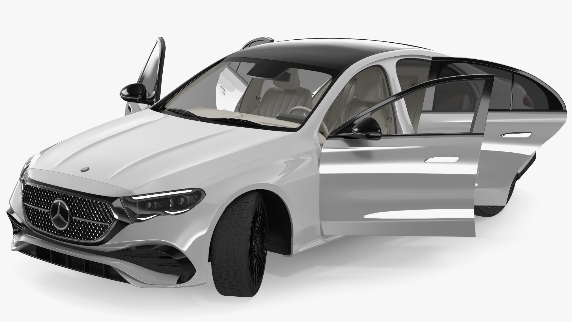Mercedes E-class White Color Rigged for Cinema 4D 3D model