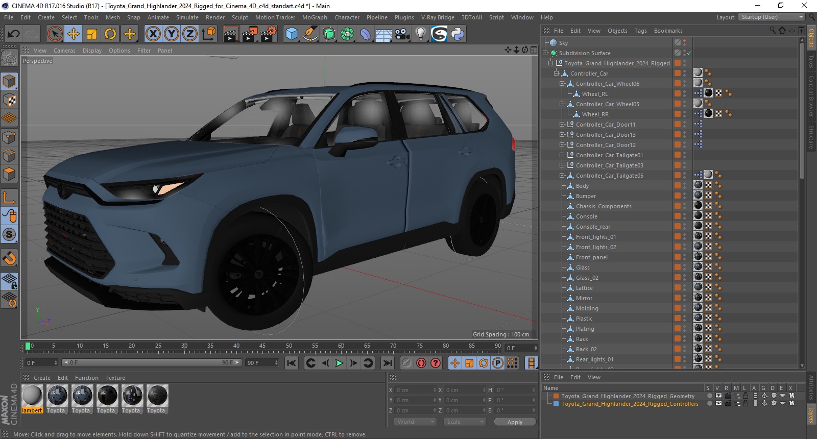 Toyota Grand Highlander 2024 Rigged for Cinema 4D 3D model