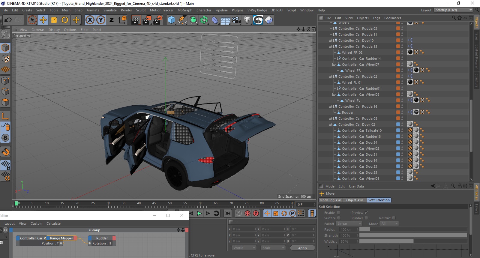 Toyota Grand Highlander 2024 Rigged for Cinema 4D 3D model