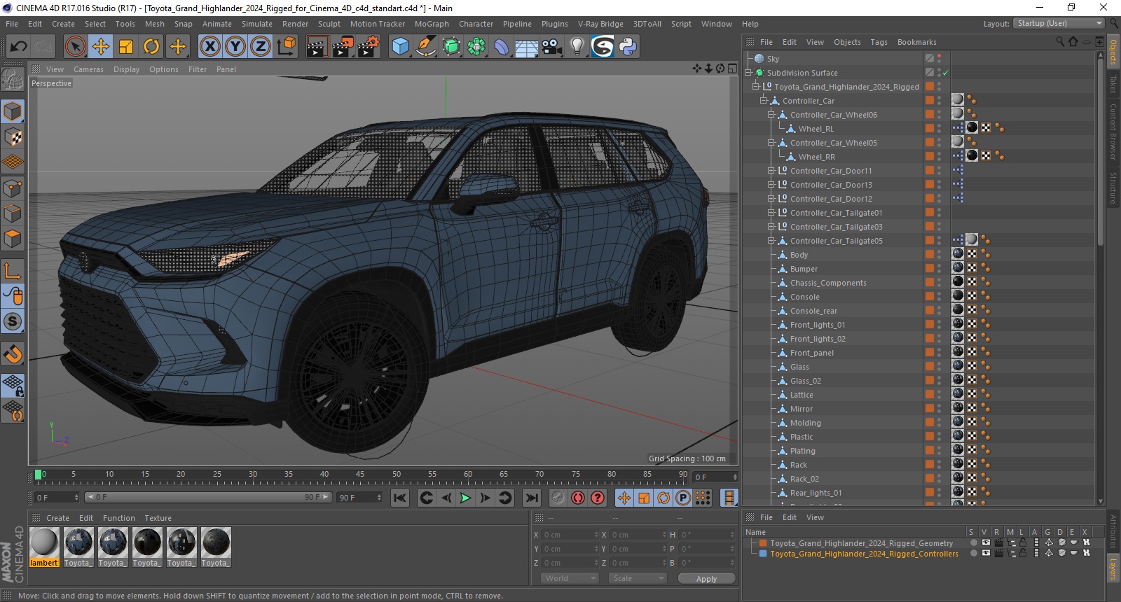 Toyota Grand Highlander 2024 Rigged for Cinema 4D 3D model