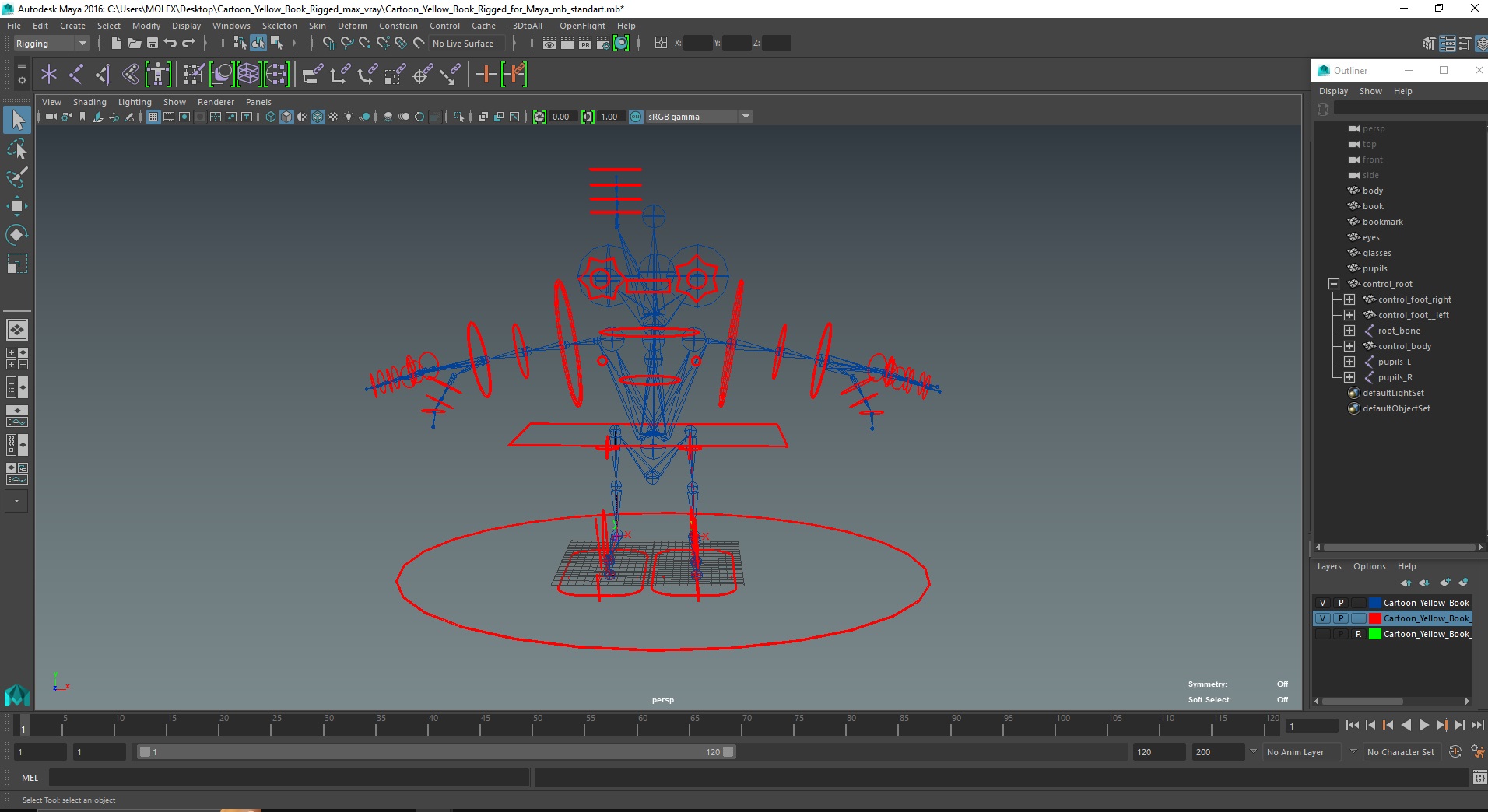 3D model Cartoon Yellow Book Rigged for Maya