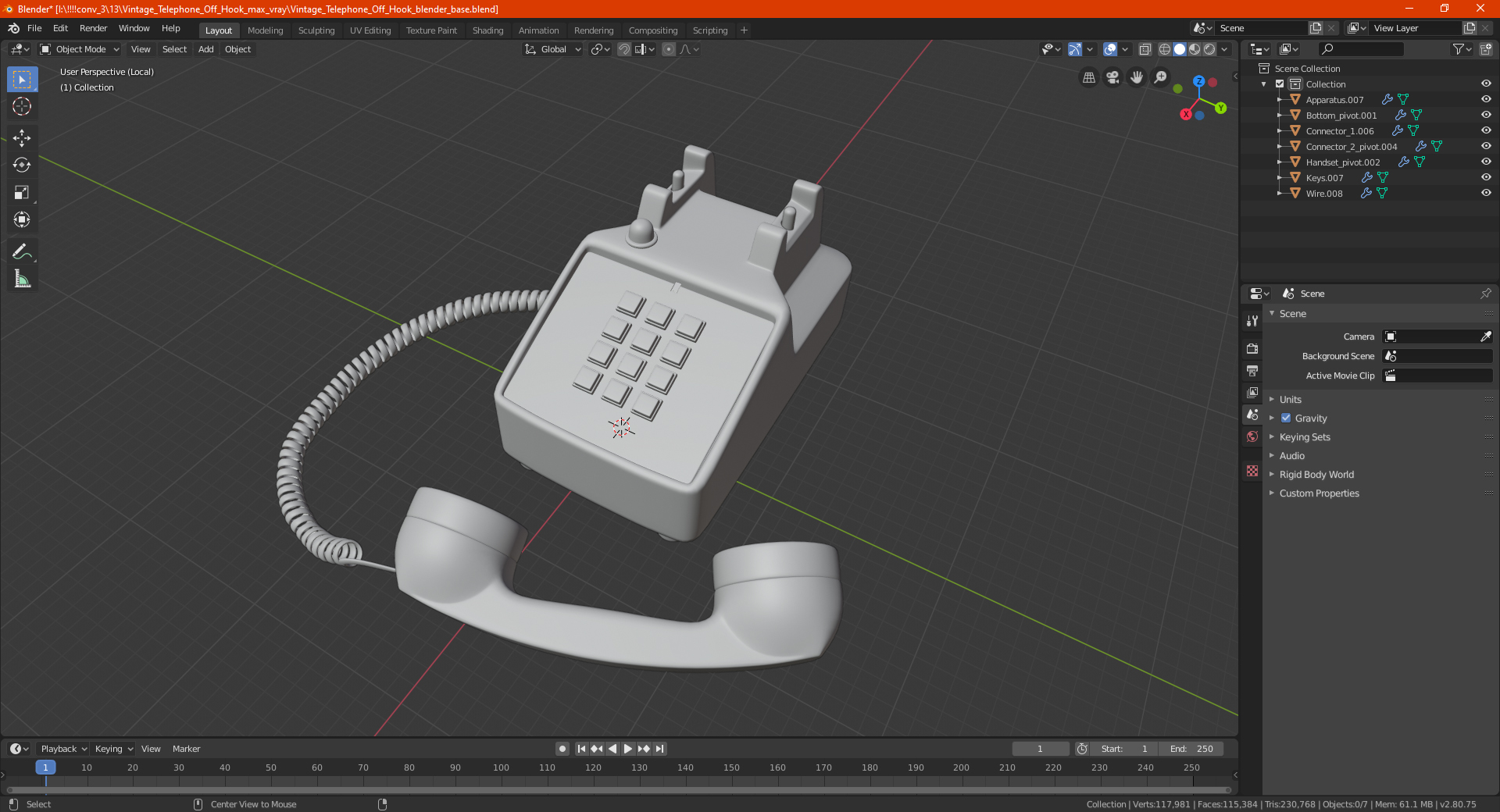 3D Vintage Telephone Off Hook