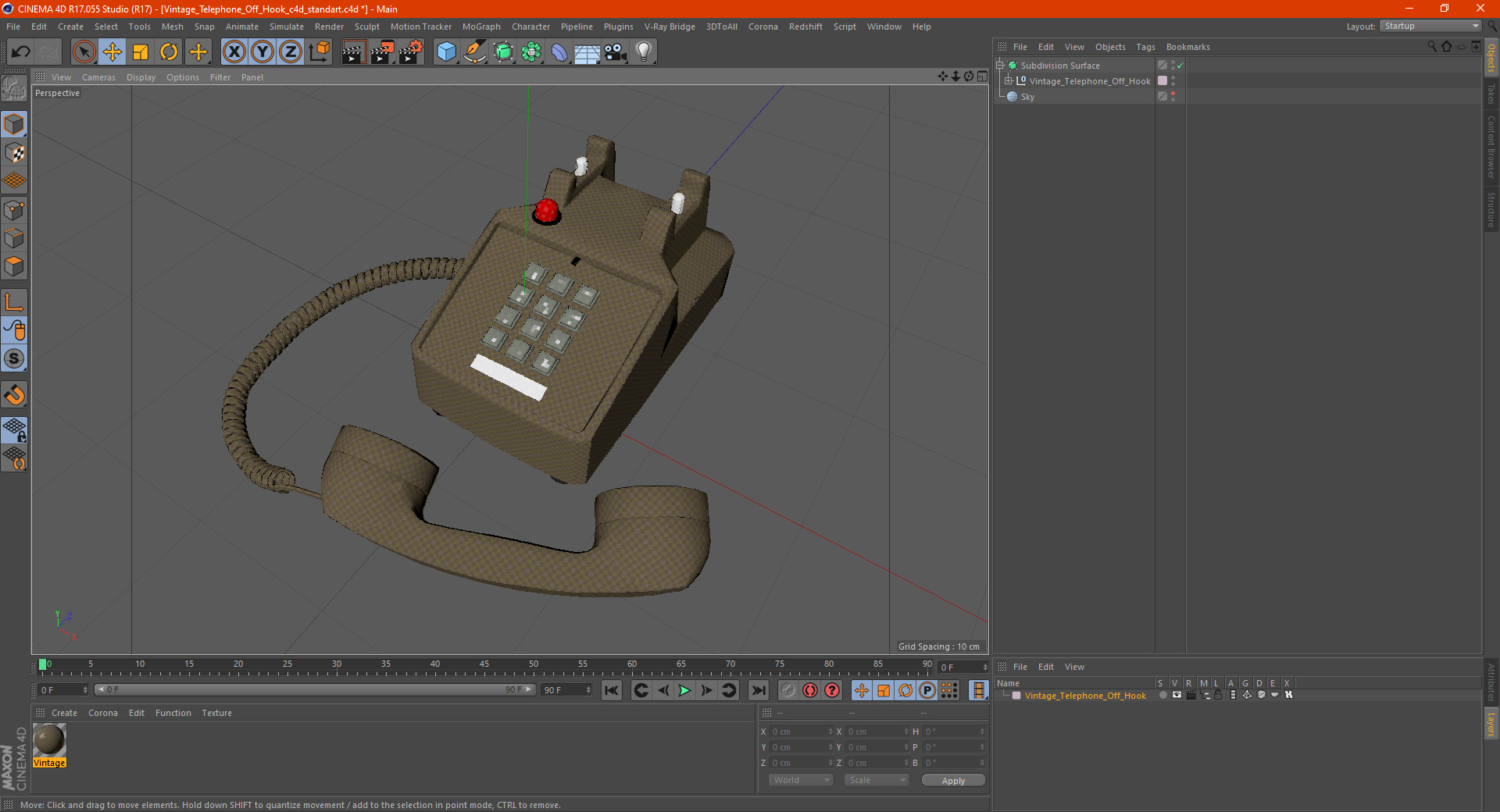 3D Vintage Telephone Off Hook