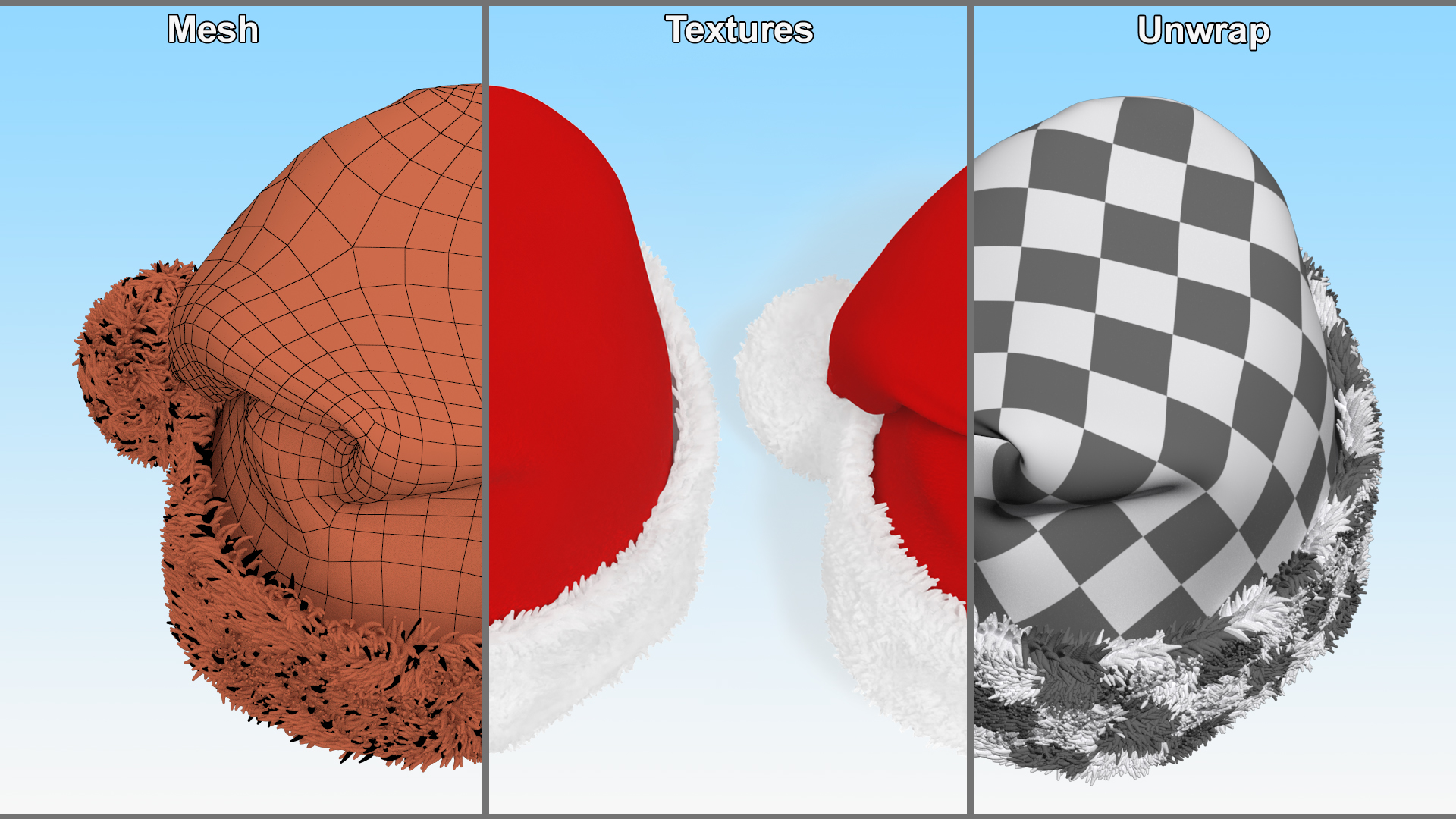 3D Christmas Santa Claus Red Hat Fur model