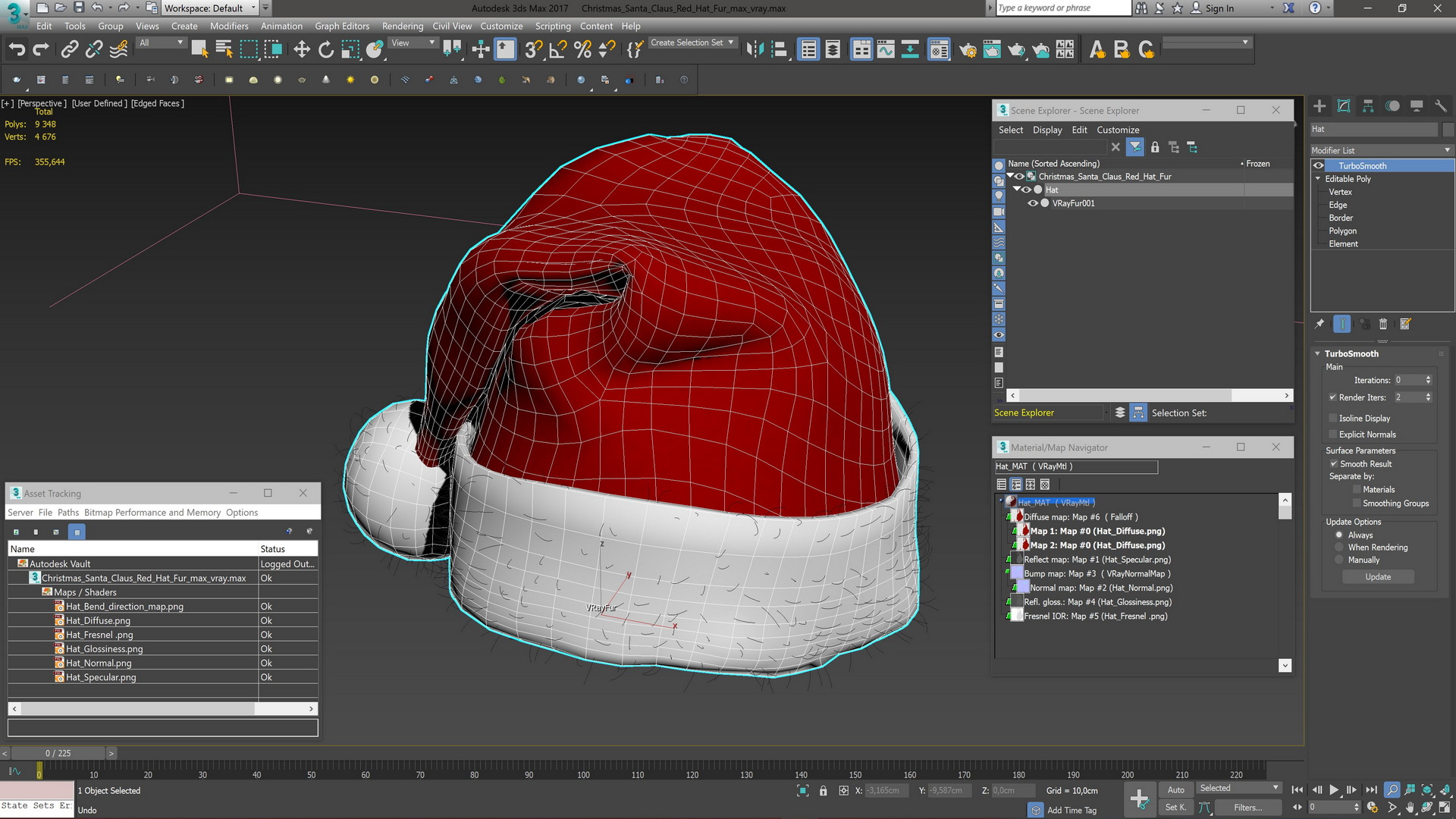 3D Christmas Santa Claus Red Hat Fur model