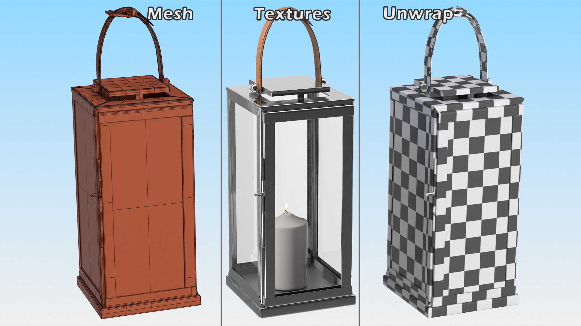 3D model Stainless Steel Lantern with Candle