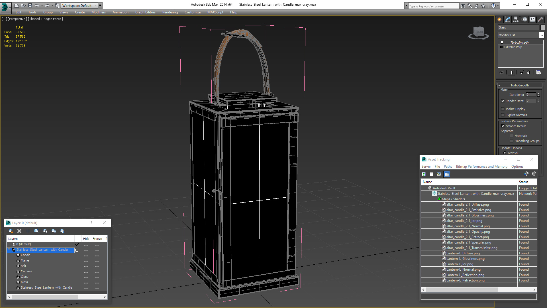 3D model Stainless Steel Lantern with Candle