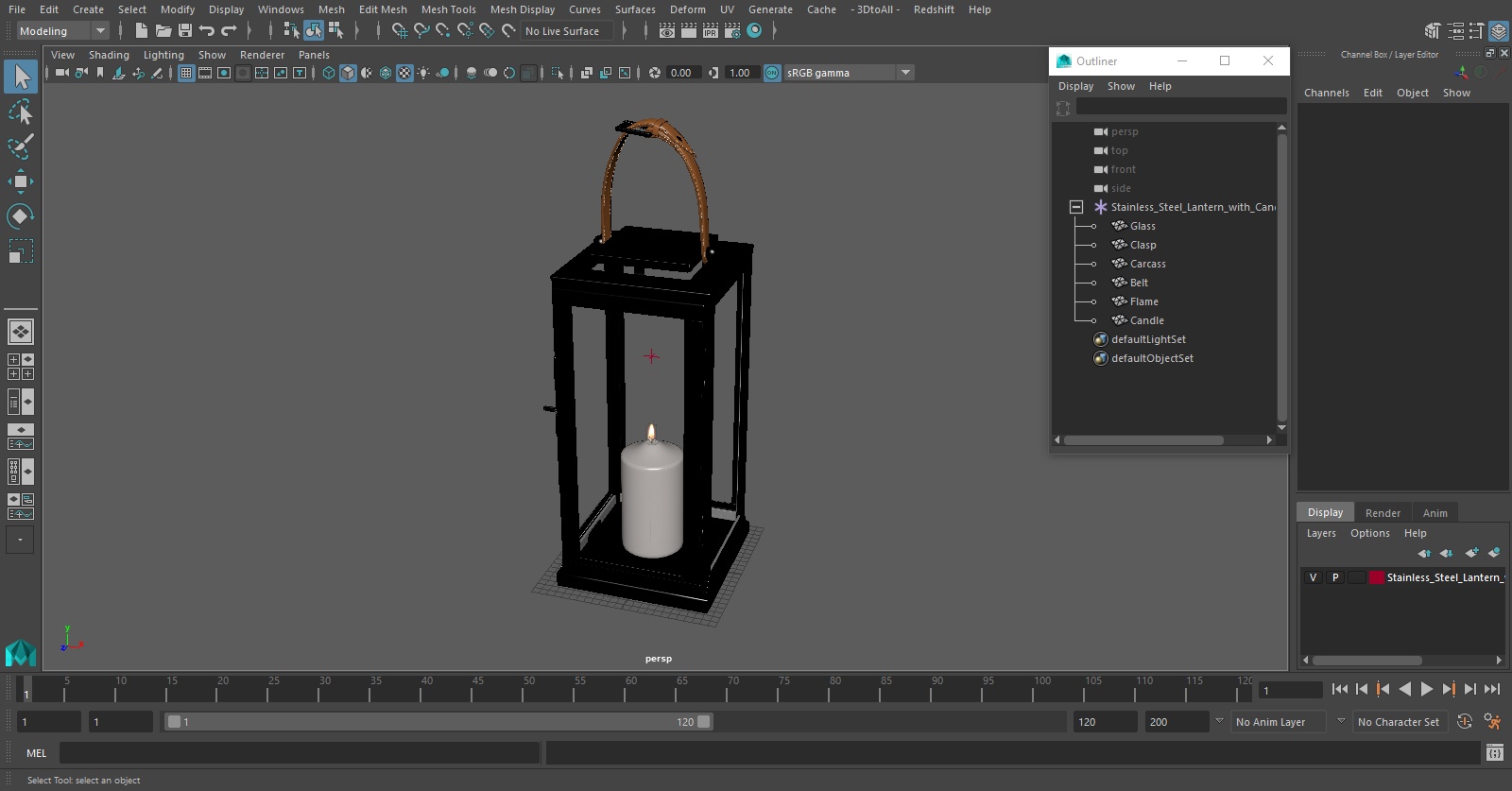 3D model Stainless Steel Lantern with Candle