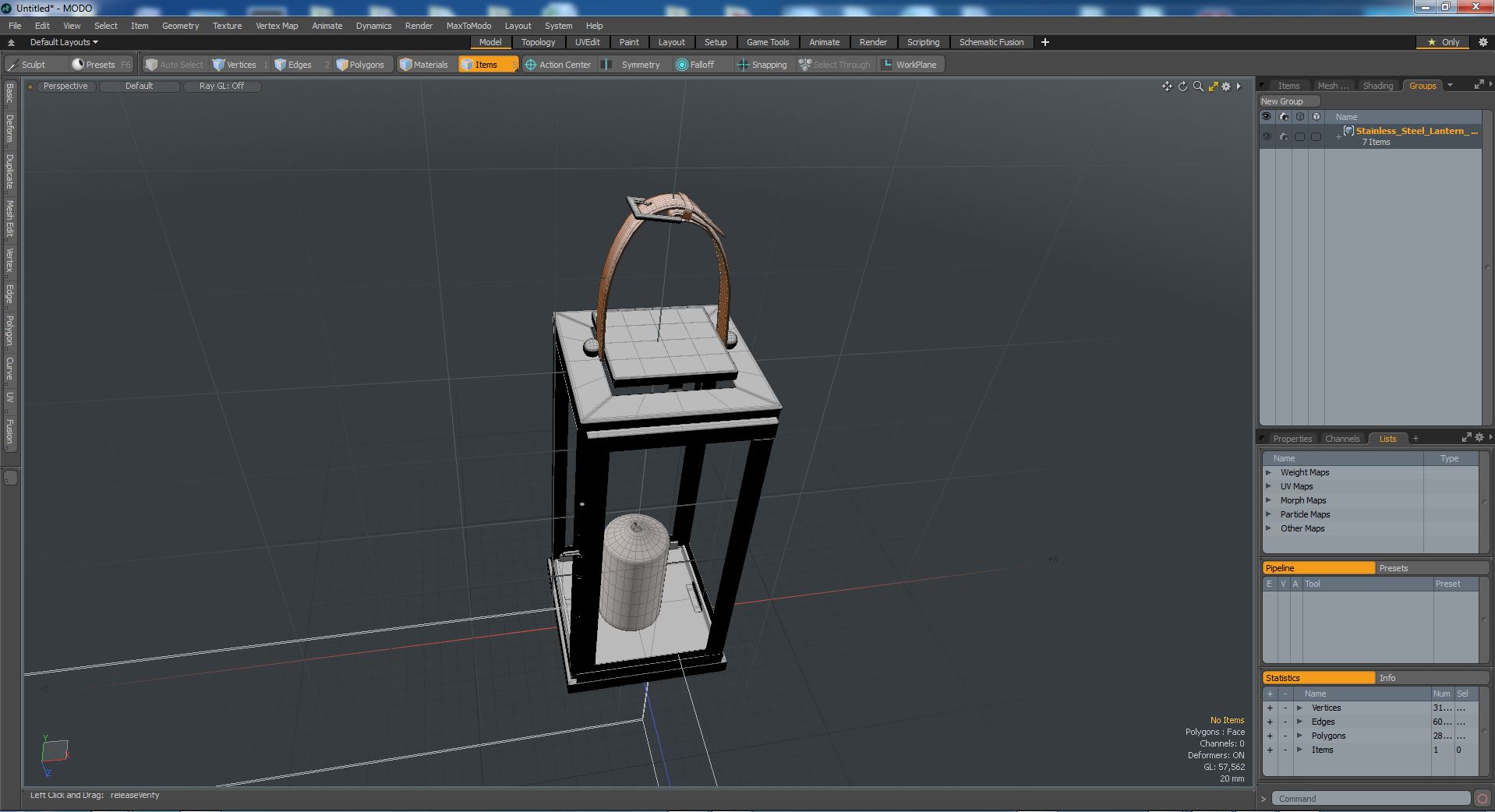 3D model Stainless Steel Lantern with Candle