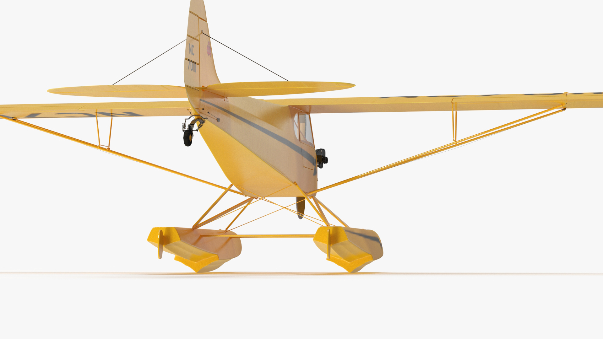 Classic Monoplane Aircraft Piper J-3 with Floats Rigged for Cinema 4D 3D model