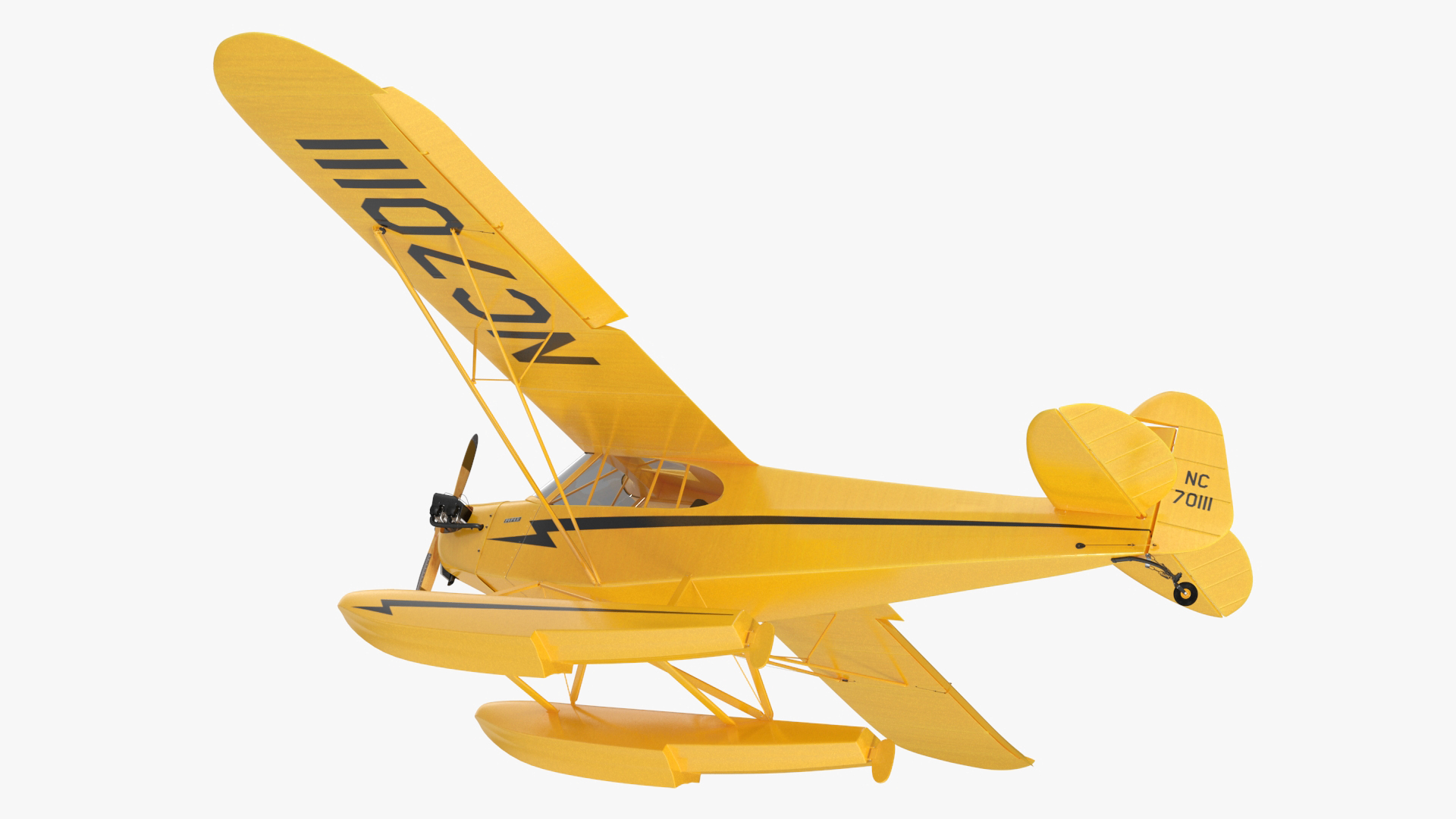 Classic Monoplane Aircraft Piper J-3 with Floats Rigged for Cinema 4D 3D model