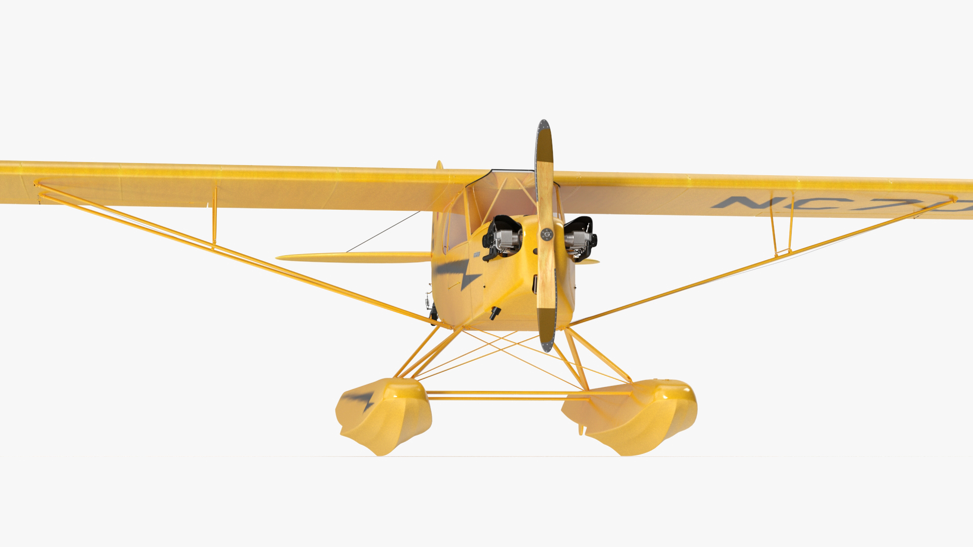 Classic Monoplane Aircraft Piper J-3 with Floats Rigged for Cinema 4D 3D model