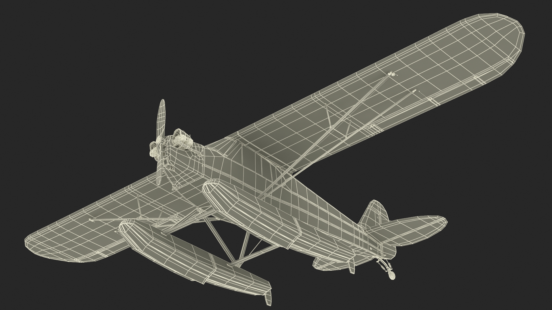 Classic Monoplane Aircraft Piper J-3 with Floats Rigged for Cinema 4D 3D model