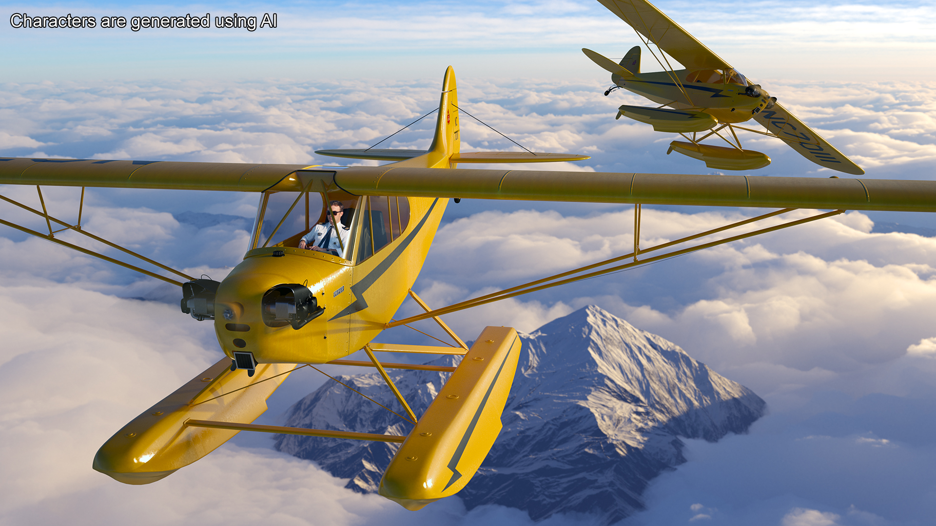 Classic Monoplane Aircraft Piper J-3 with Floats Rigged for Cinema 4D 3D model