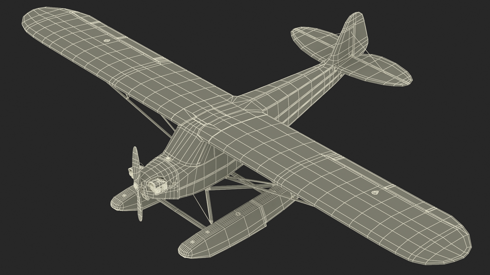 Classic Monoplane Aircraft Piper J-3 with Floats Rigged for Cinema 4D 3D model