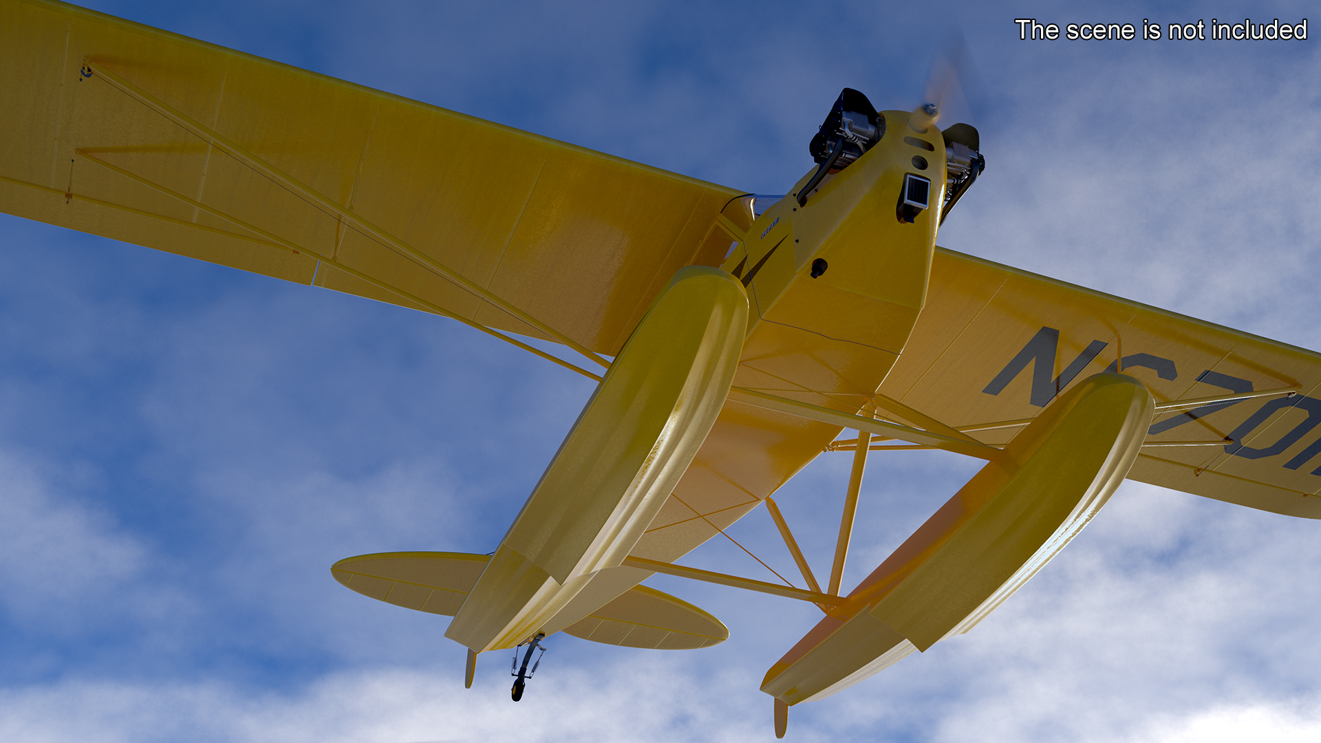 Classic Monoplane Aircraft Piper J-3 with Floats Rigged for Cinema 4D 3D model