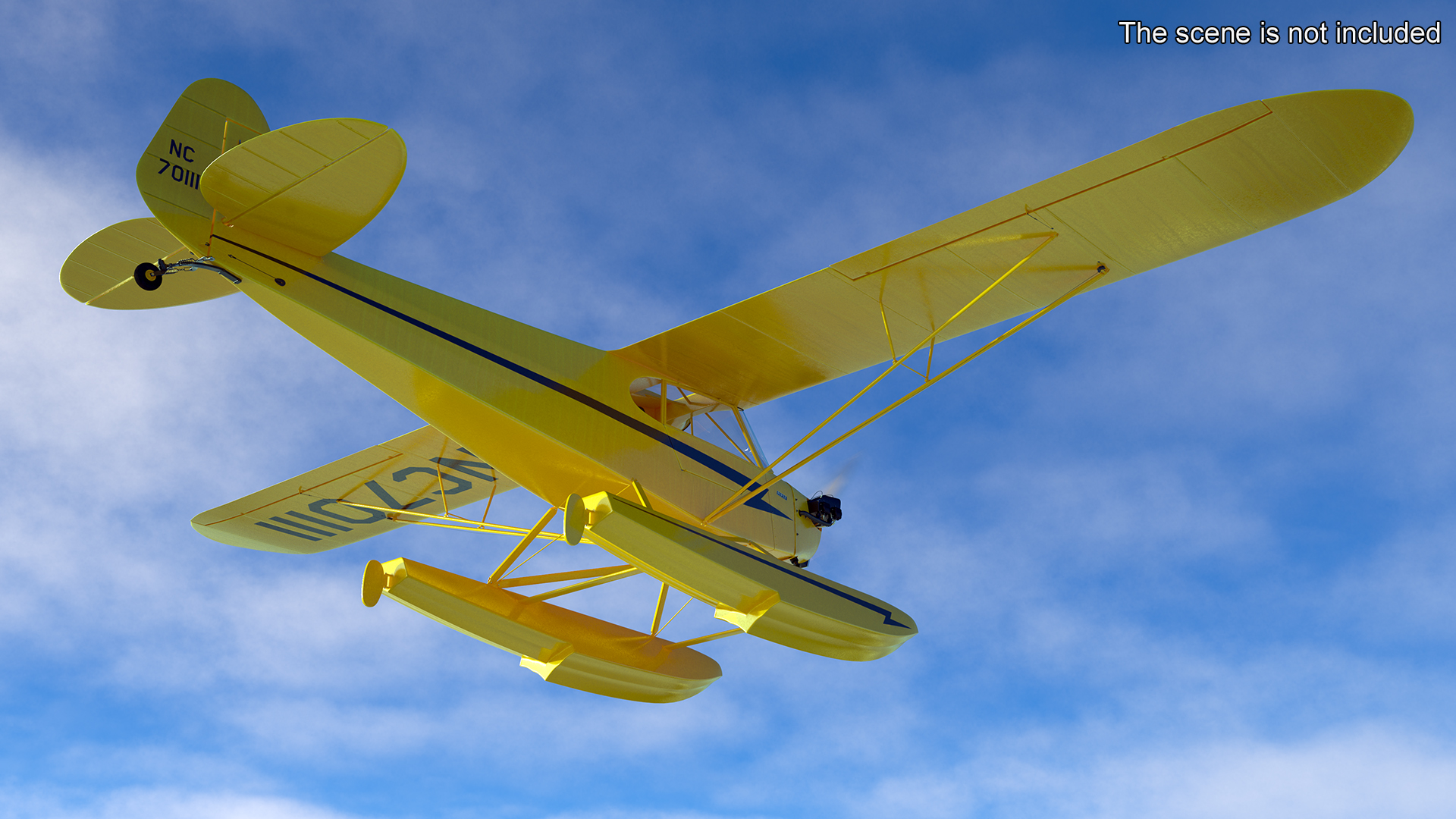 Classic Monoplane Aircraft Piper J-3 with Floats Rigged for Cinema 4D 3D model