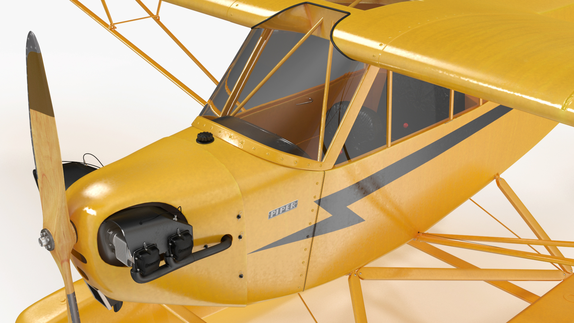 Classic Monoplane Aircraft Piper J-3 with Floats Rigged for Cinema 4D 3D model