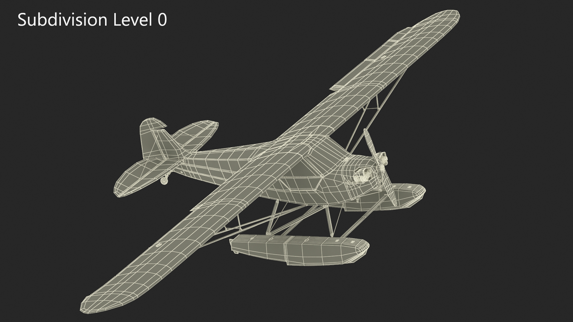 Classic Monoplane Aircraft Piper J-3 with Floats Rigged for Cinema 4D 3D model