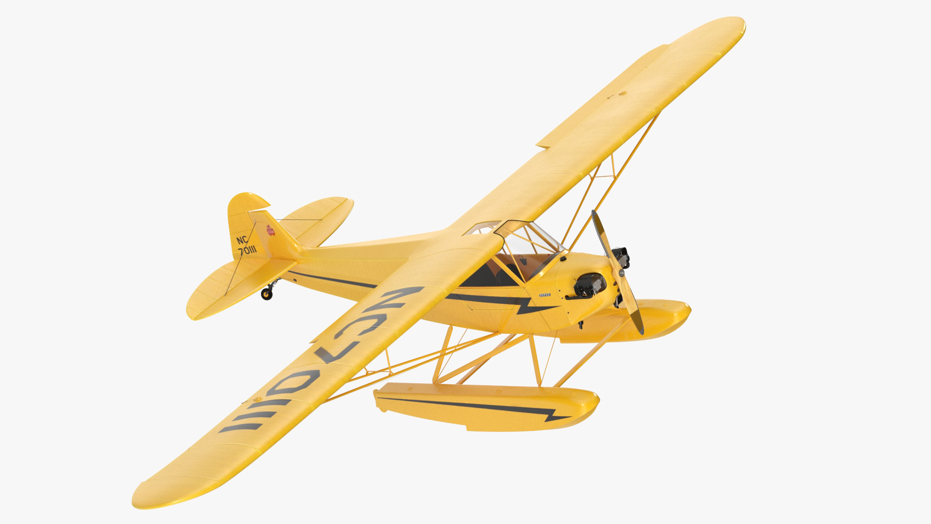 Classic Monoplane Aircraft Piper J-3 with Floats Rigged for Cinema 4D 3D model