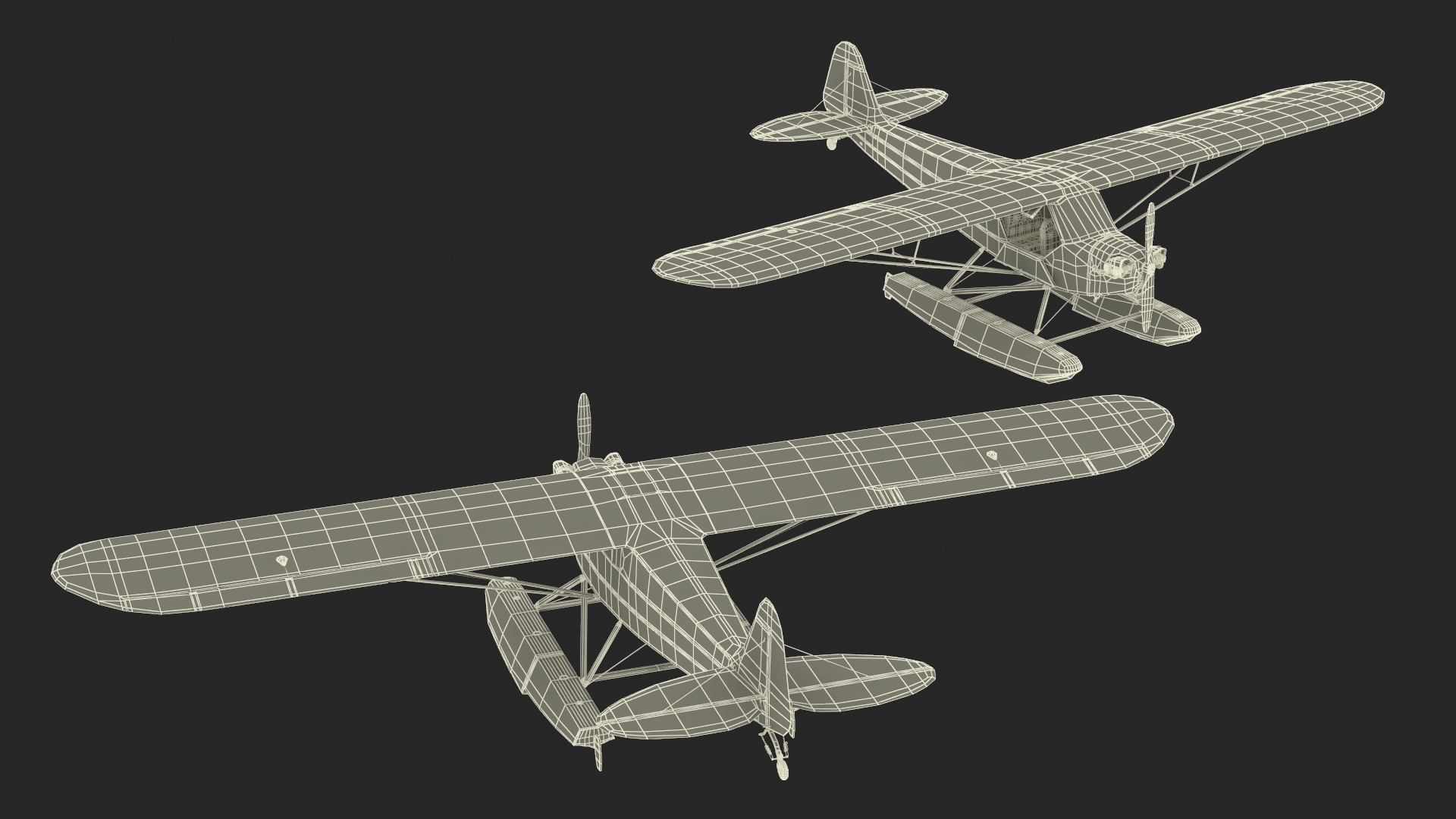 Classic Monoplane Aircraft Piper J-3 with Floats Rigged for Cinema 4D 3D model