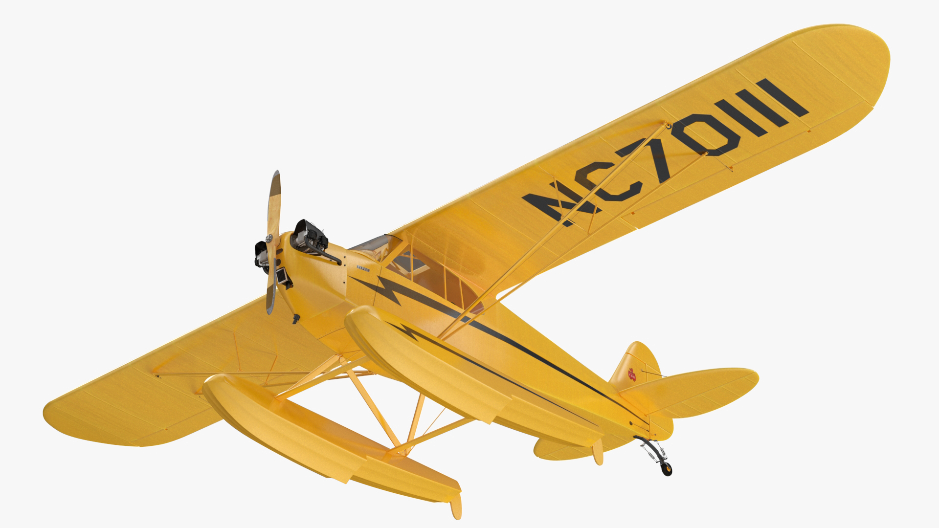 Classic Monoplane Aircraft Piper J-3 with Floats Rigged for Cinema 4D 3D model