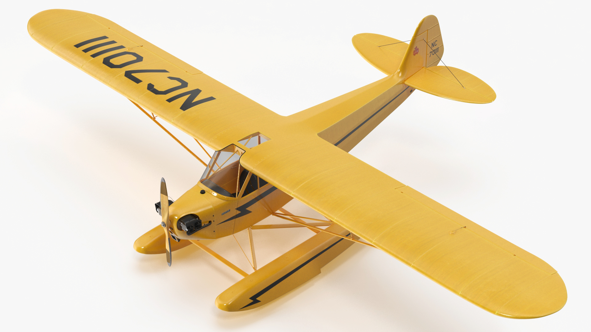 Classic Monoplane Aircraft Piper J-3 with Floats Rigged for Cinema 4D 3D model