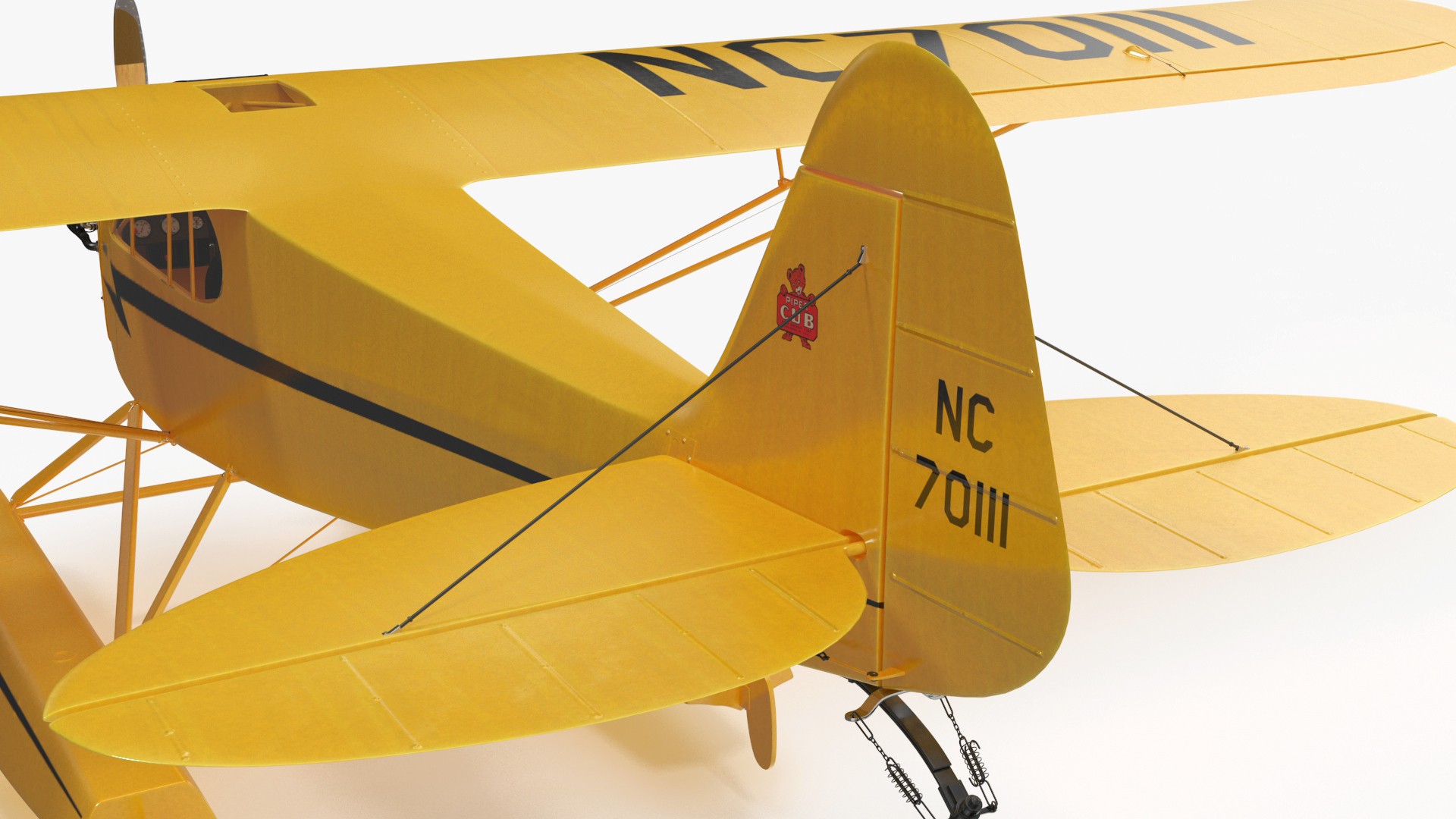 Classic Monoplane Aircraft Piper J-3 with Floats Rigged for Cinema 4D 3D model