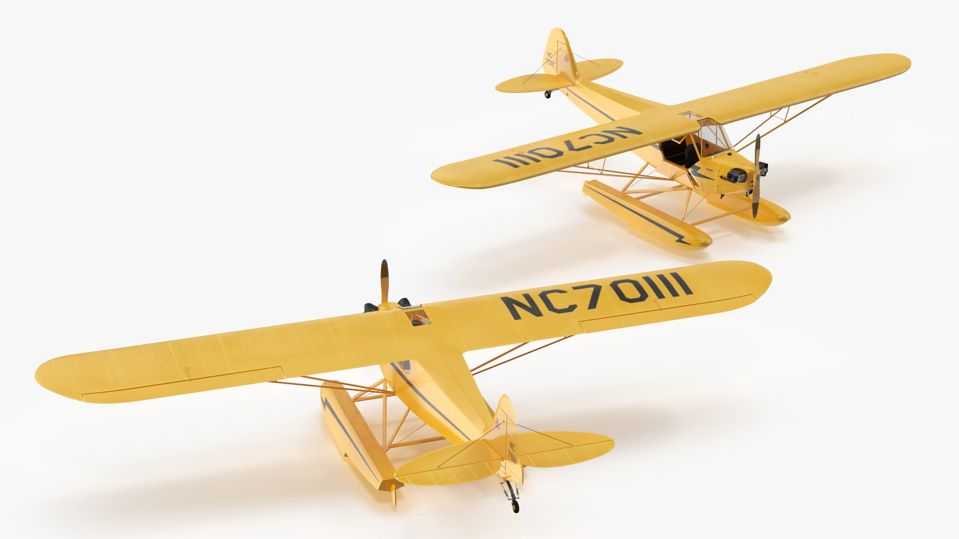Classic Monoplane Aircraft Piper J-3 with Floats Rigged for Cinema 4D 3D model