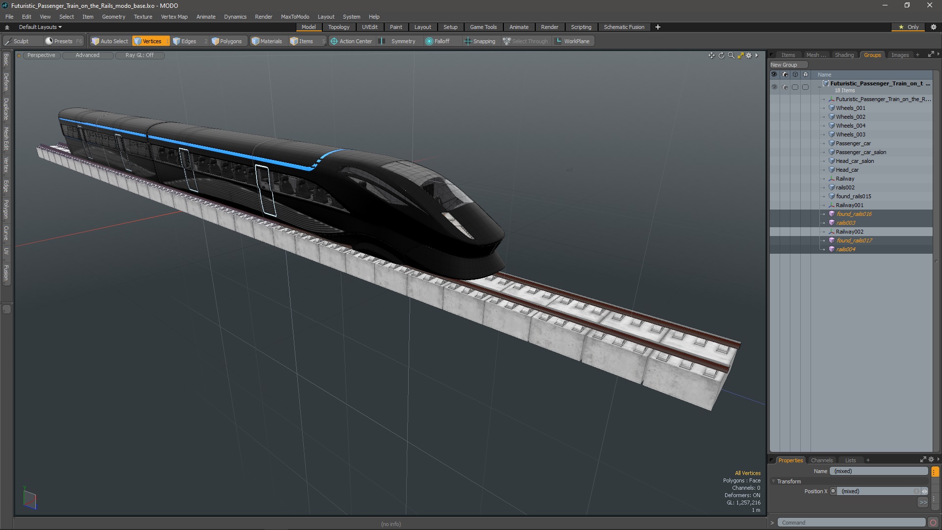 Futuristic Passenger Train on the Rails 3D model