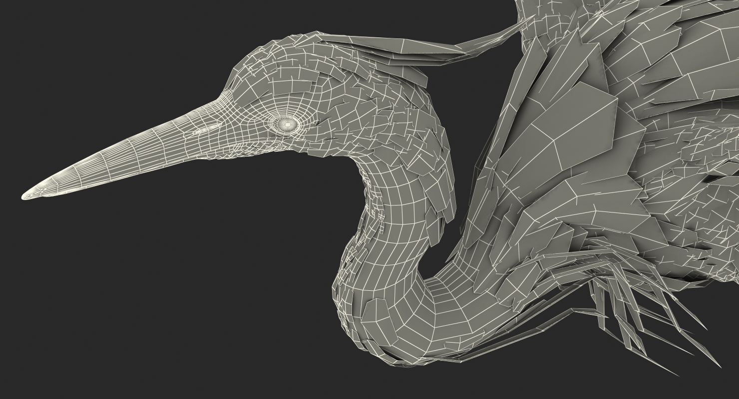 3D Great Blue Heron in Flight