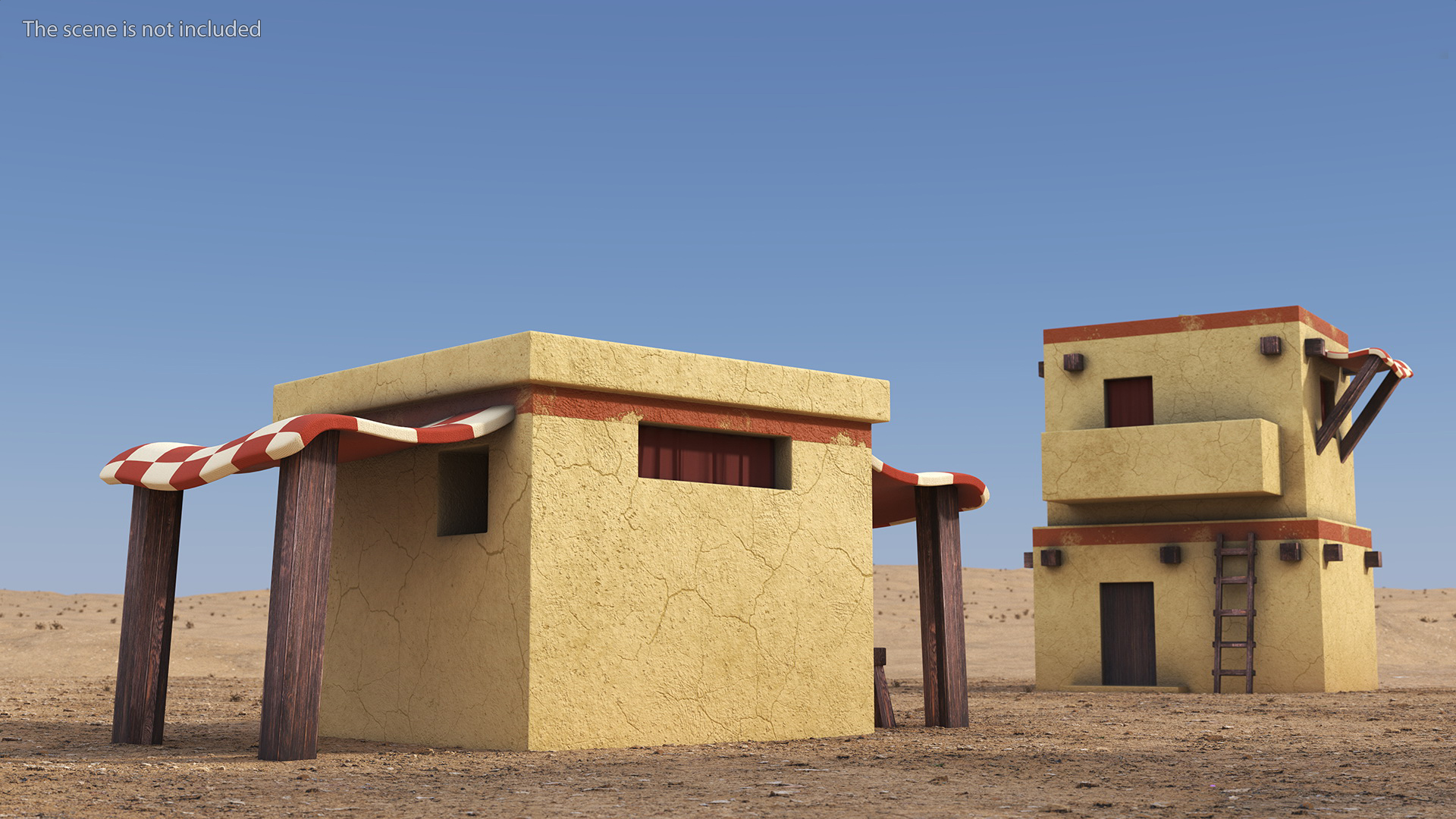 Realistic Arabian House with Sheds and Bench 3D model