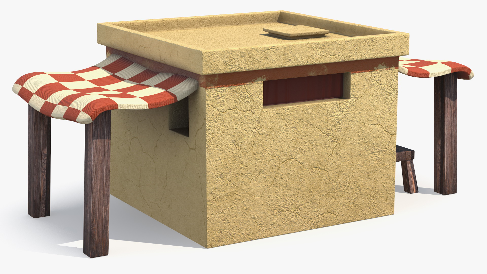 Realistic Arabian House with Sheds and Bench 3D model