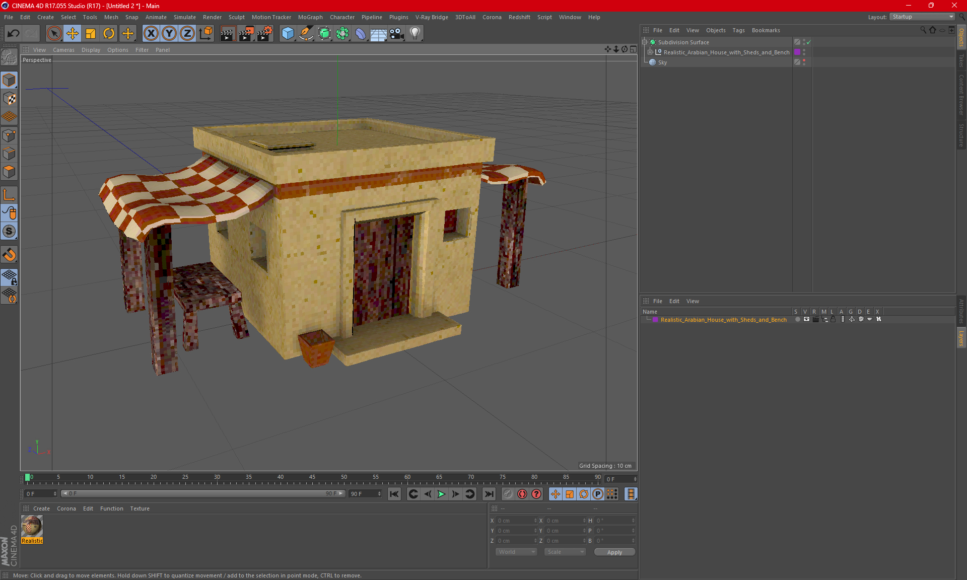 Realistic Arabian House with Sheds and Bench 3D model