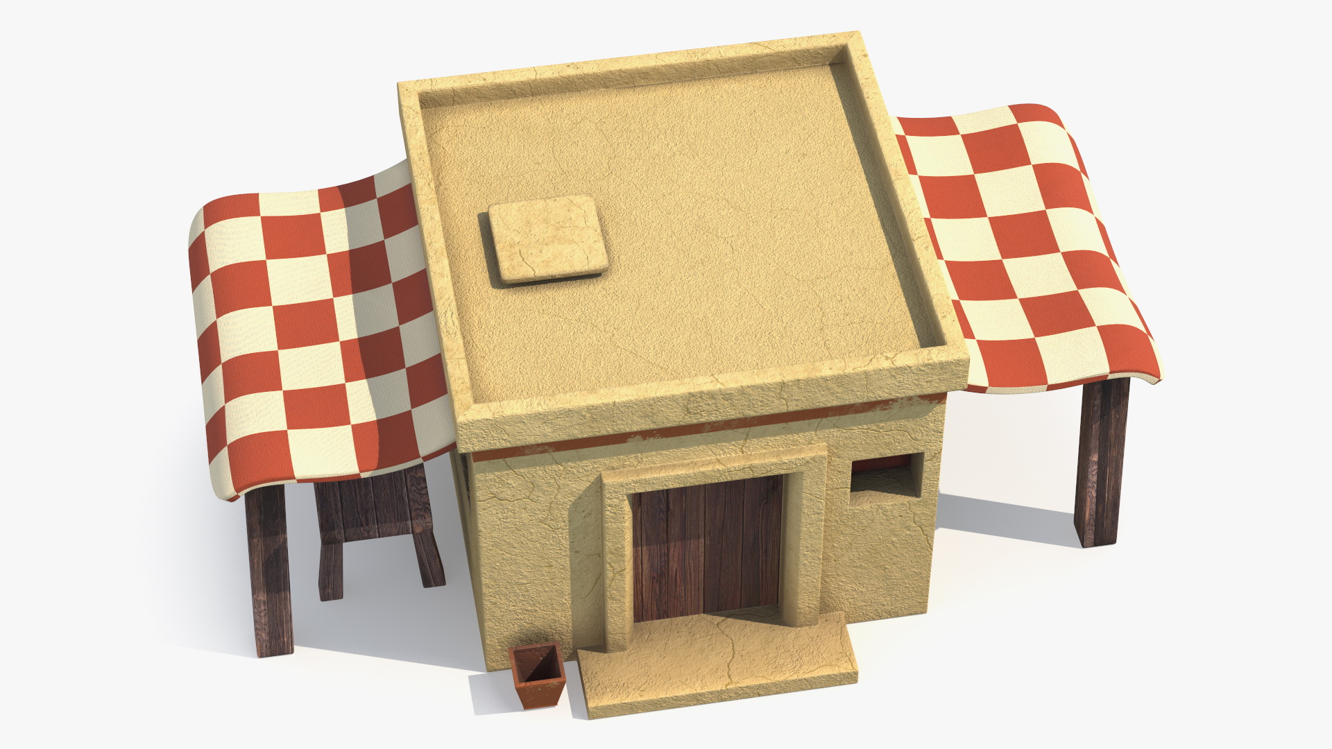 Realistic Arabian House with Sheds and Bench 3D model