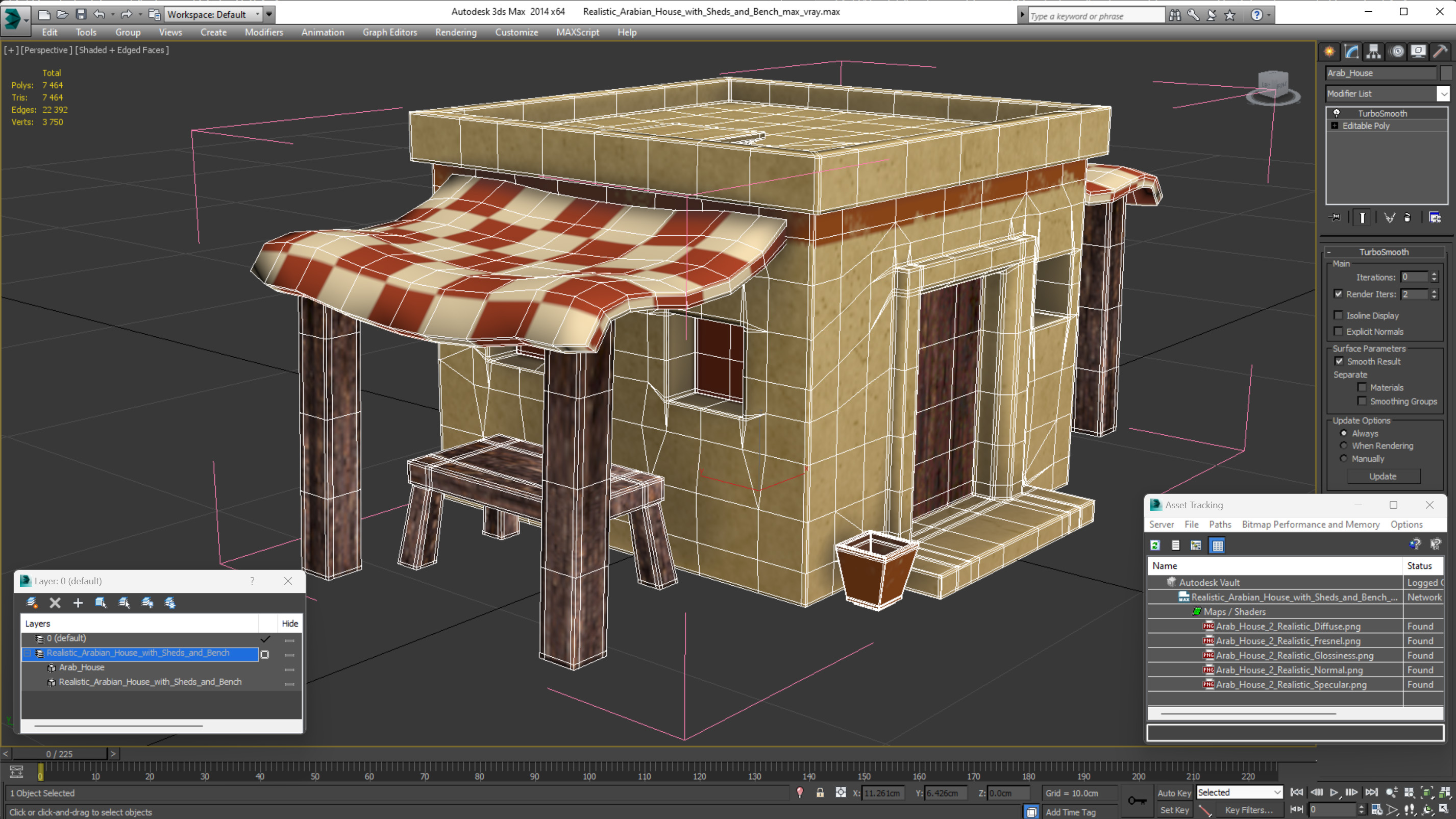 Realistic Arabian House with Sheds and Bench 3D model