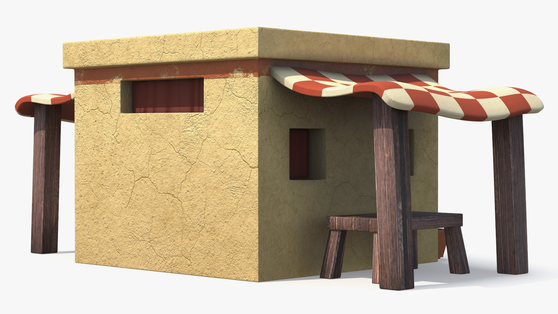 Realistic Arabian House with Sheds and Bench 3D model