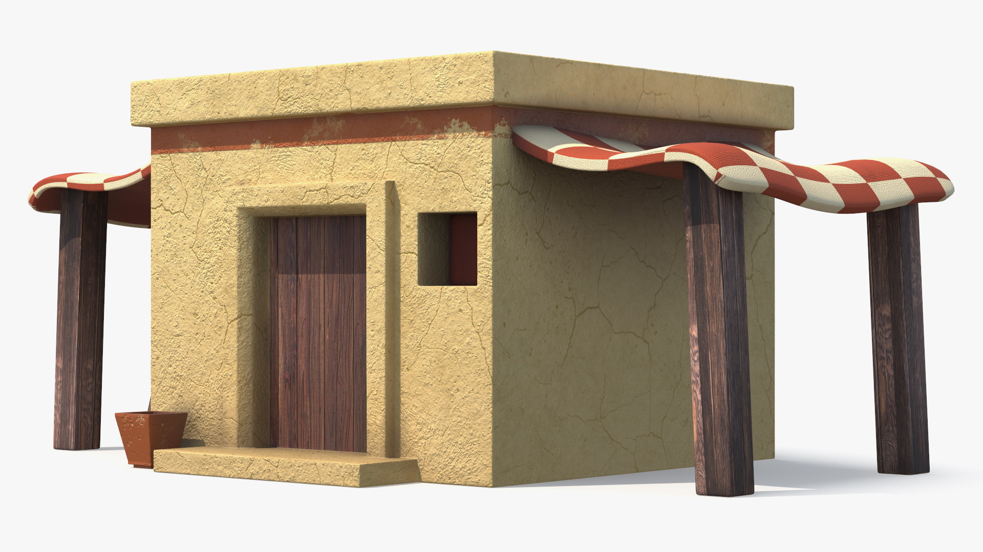Realistic Arabian House with Sheds and Bench 3D model