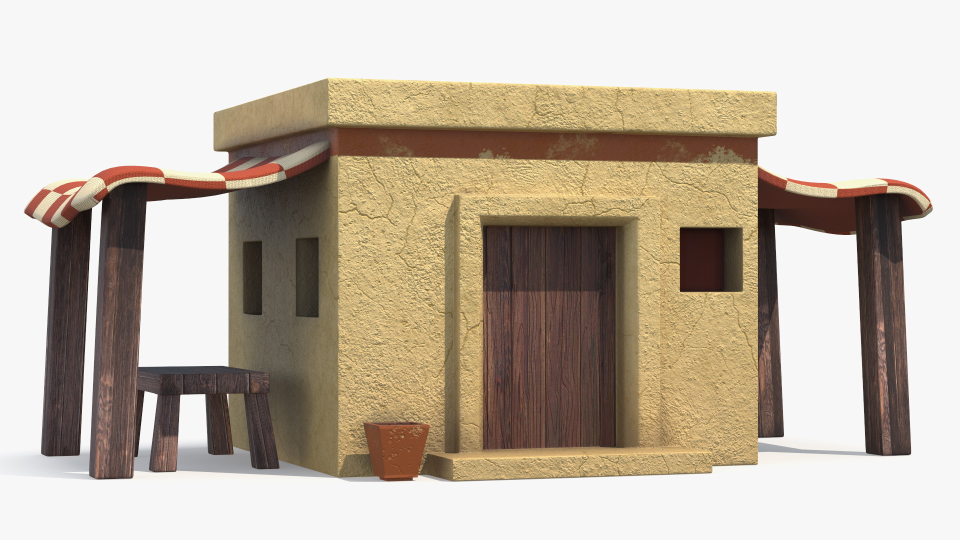 Realistic Arabian House with Sheds and Bench 3D model