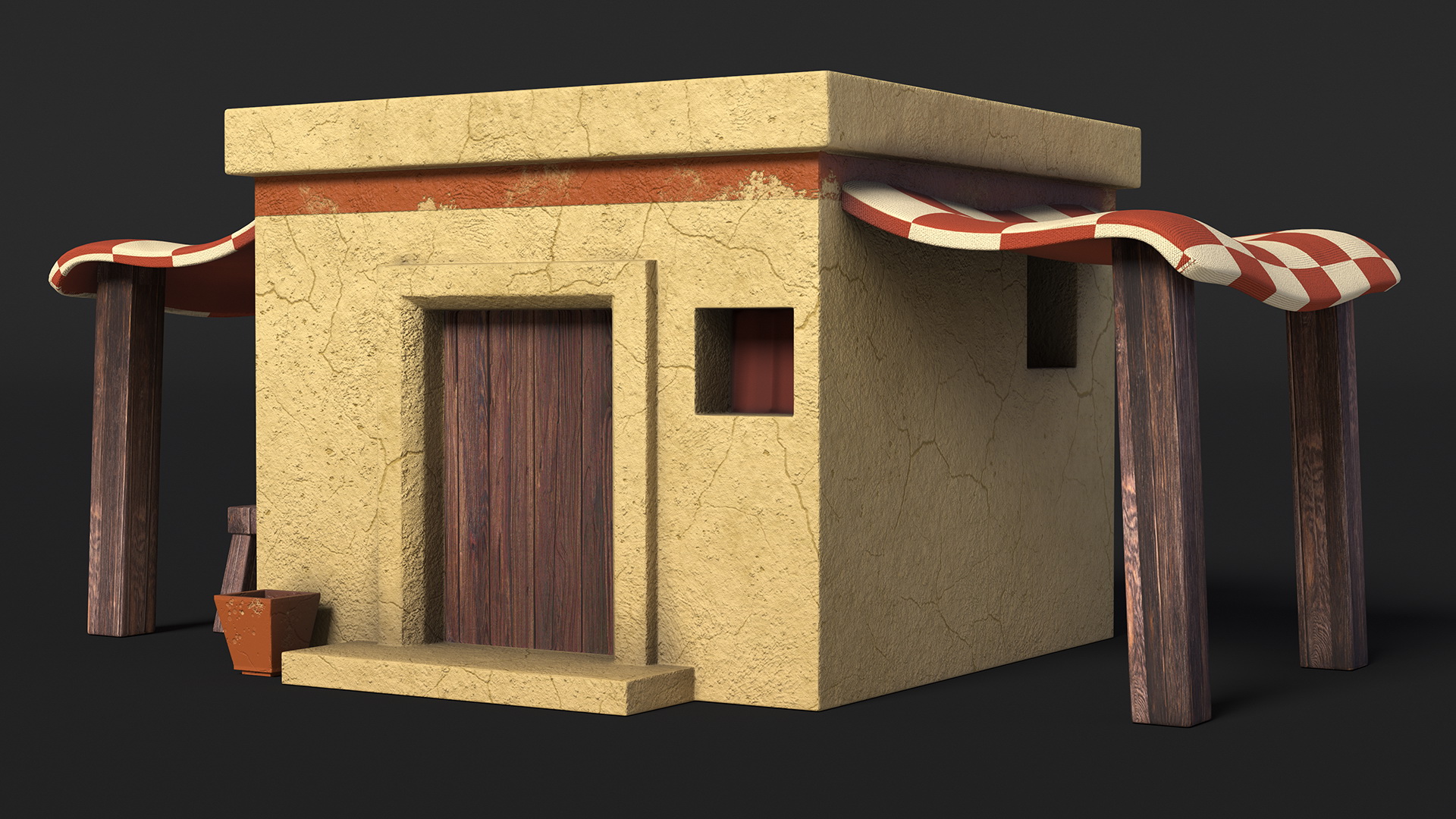 Realistic Arabian House with Sheds and Bench 3D model